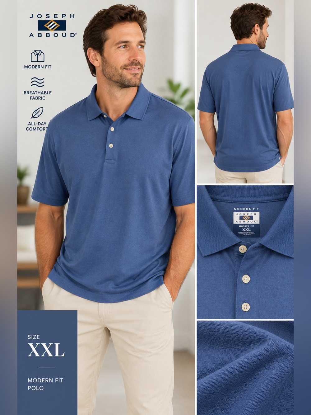 ABB0UD Men's Modern Fit Polo Shirt - Blue